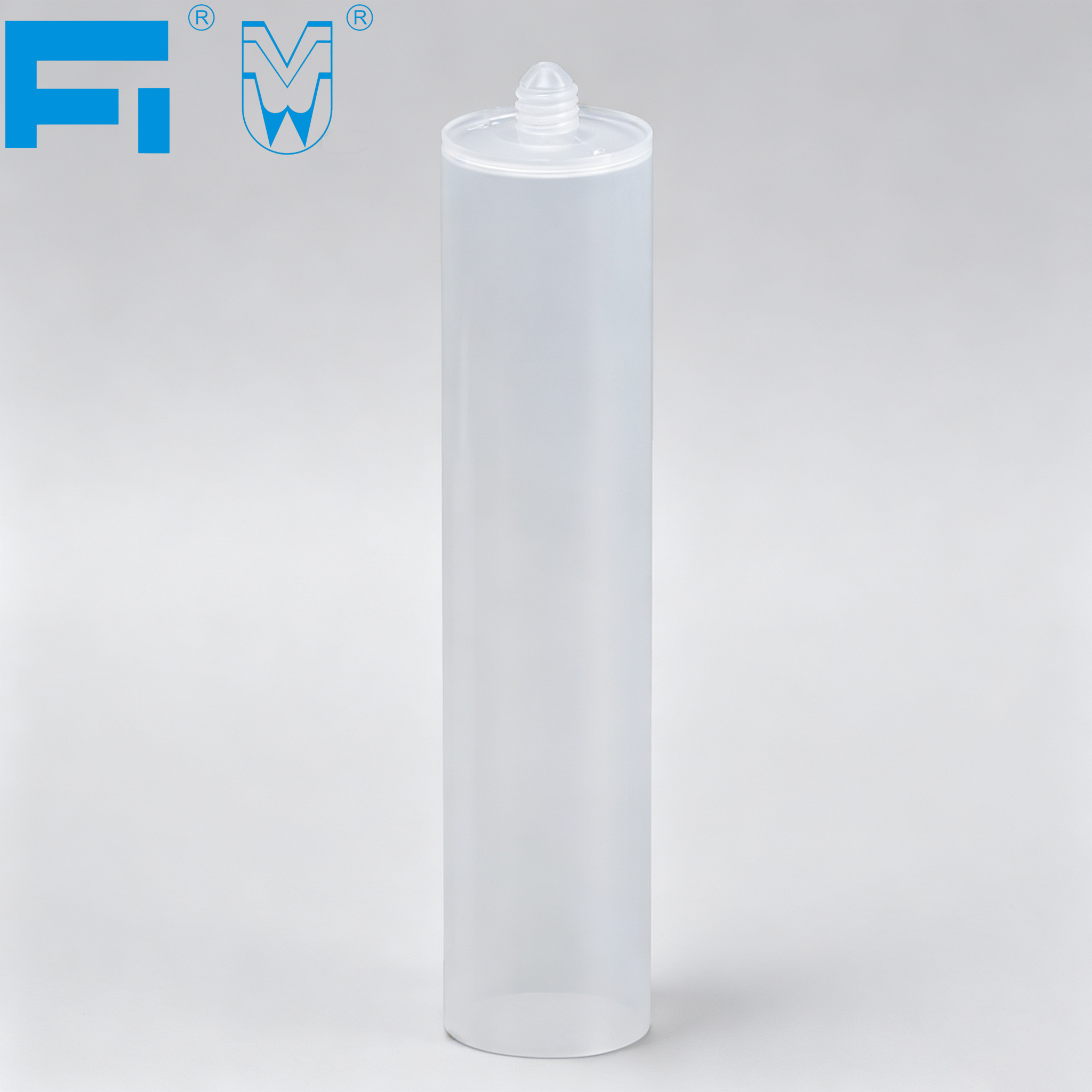 ตลับพลาสติกกาวโปร่งใส PP ทนสารเคมี 300 มล. สำหรับบรรจุภัณฑ์กาวซิลิโคนสำหรับอุตสาหกรรมก่อสร้าง