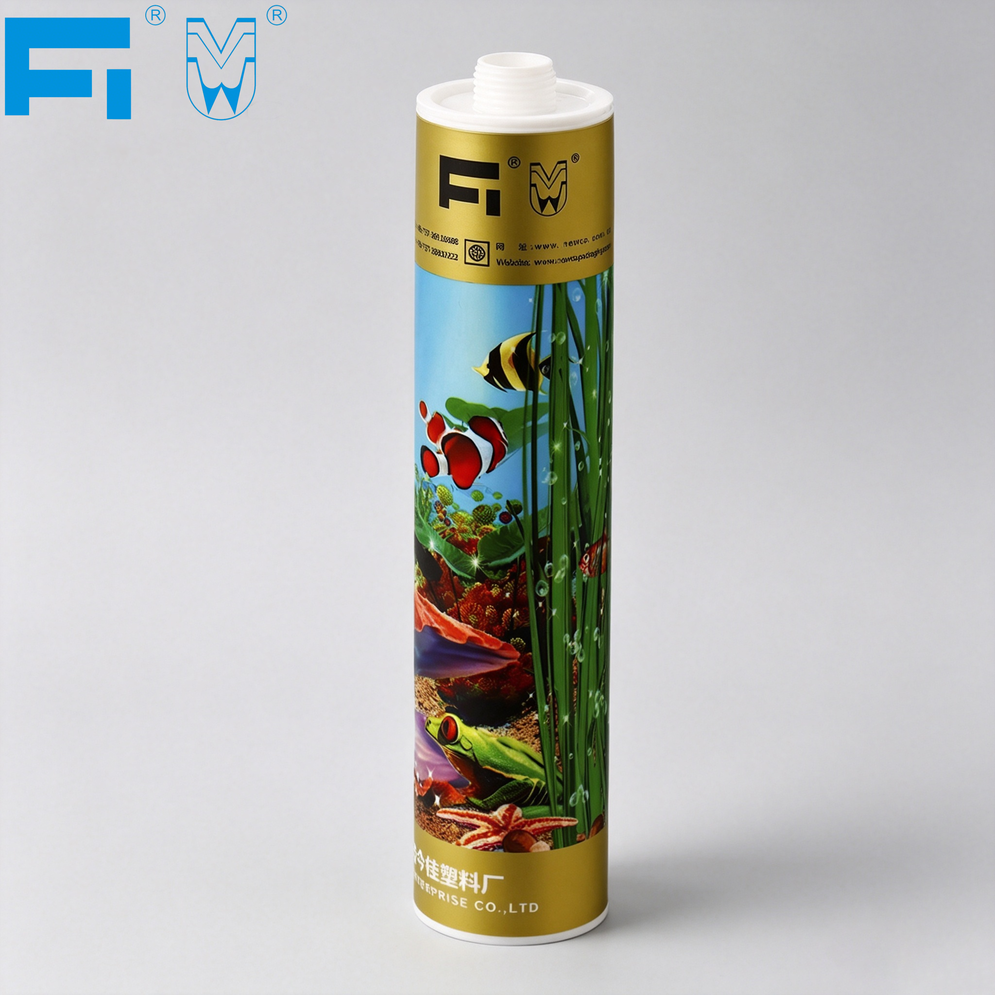 บรรจุภัณฑ์กาว HDPE ทนสารเคมีขนาด 300 มล. ตลับยิงกาวพลาสติกสำหรับใช้ในอุตสาหกรรมเคลือบหลุมร่องฟันด้วย IML