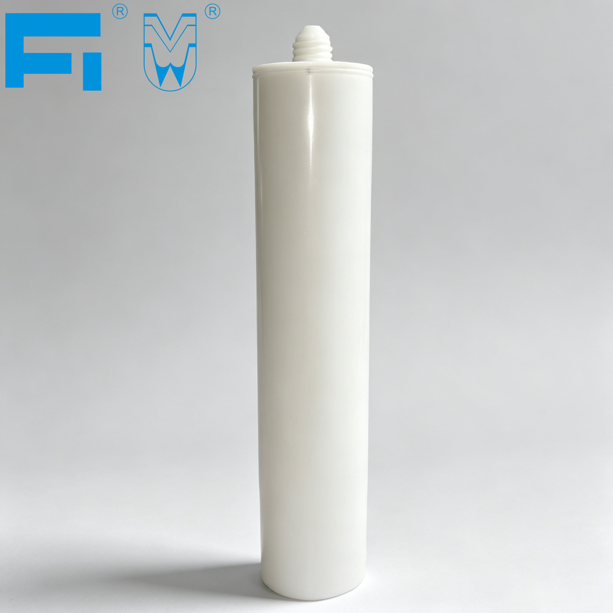 บรรจุภัณฑ์กาวแก้วเกรดอุตสาหกรรม 240 มล. ตลับพลาสติก HDPE สำหรับกาวยาแนวพร้อมหัวฉีดและลูกสูบสำหรับการก่อสร้าง